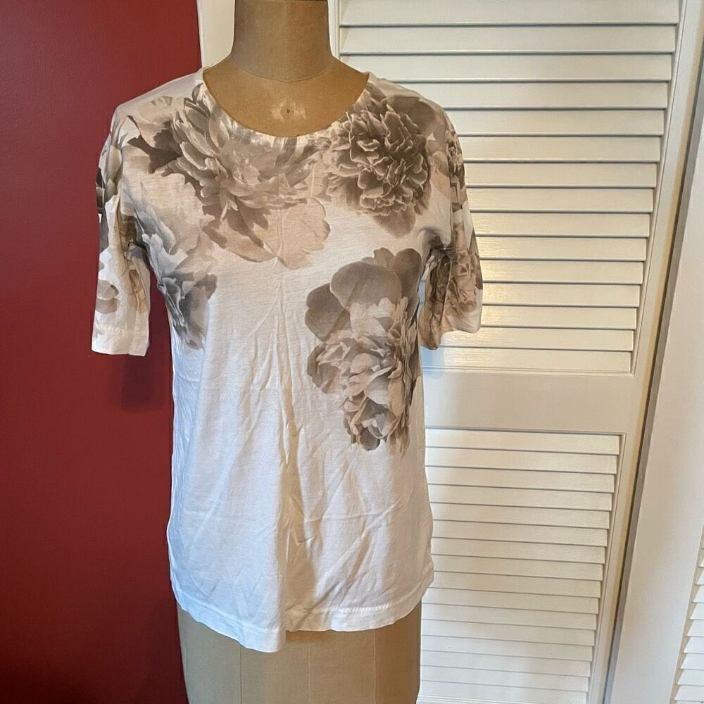 J CREW | floral white cotton t shirt XS